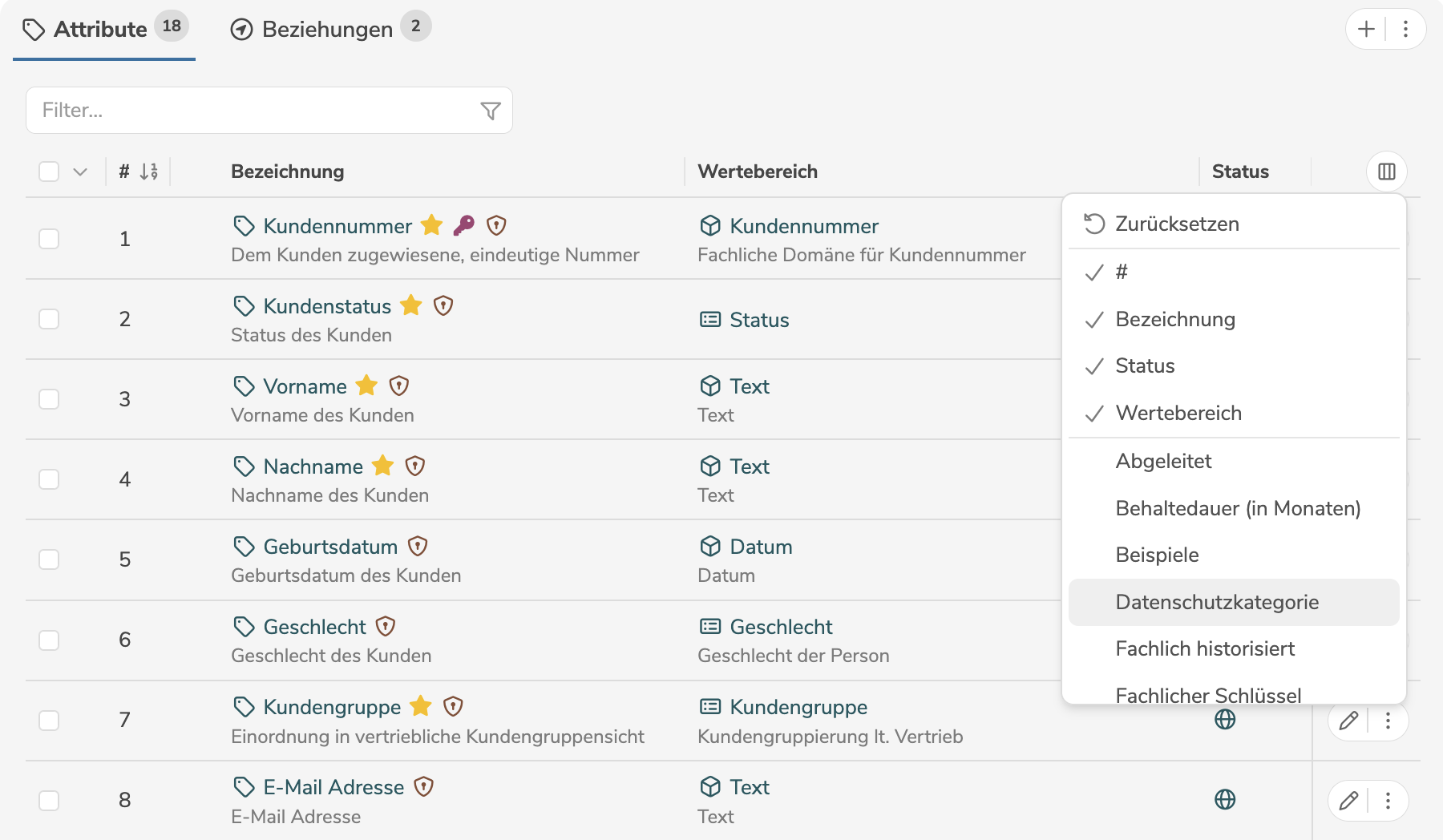 Auswahl Spalten