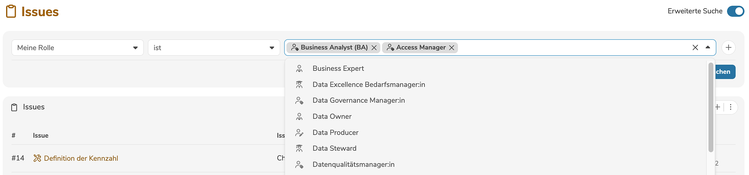 Erweiterte Suche Dropdown