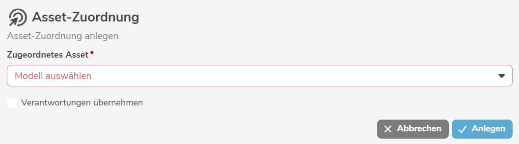 Asset-Zuordnung Anlegen