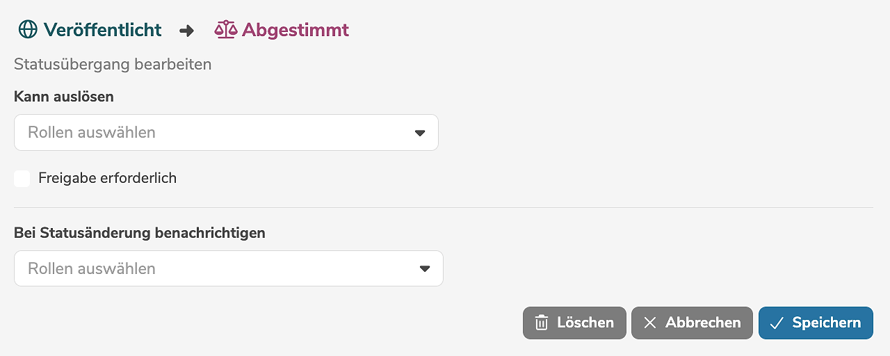 Statusübergang Bearbeitenansicht